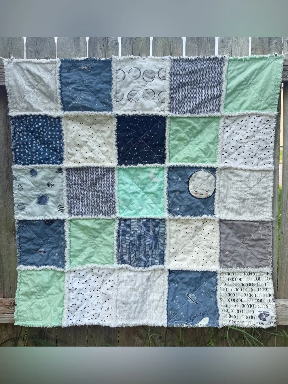 Handmade Baby Rag Quilt: Love You to the Moon and Back, Cotton Rag Quilt
